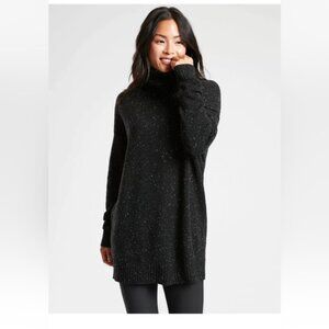 Athleta Bayshore Speckled Black Wool Cashmere Turtleneck Tunic Sweater Size M